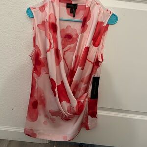 Donna Karan Red and Pink Floral Blouse